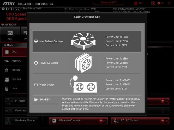 Intel Default Settings considera valores de consumo energético para cooler box