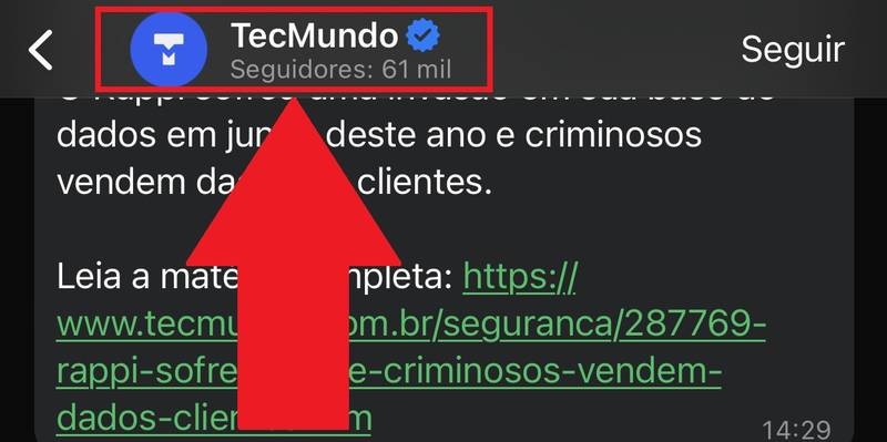 Aperte em cima do nome da conta para ter acessa a sua bio.
