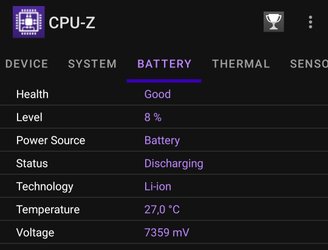  "Battery" mostra detalhes da sua bateria.