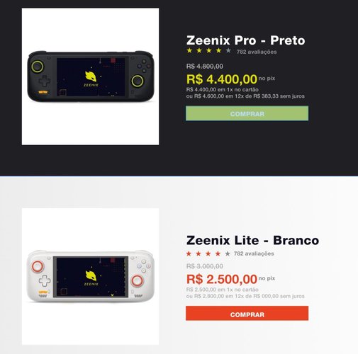 Supostos valores do Zeenix Lite e Pro no Brasil.