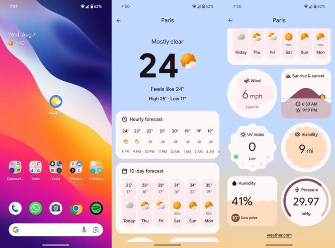 O app Clima é uma versão independente do web app de previsão do tempo do app Google.