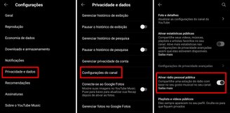 Ativando a rádio pessoal no app.