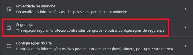 Desça a tela para encontrar a opção