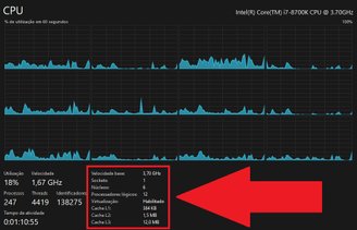 No quadro sinalizado, você encontra informações sobre o seu processador.