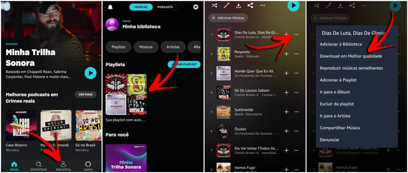 Baixe facilmente suas músicas e podcasts para ouvir offline no app do Amazon Music Unlimited.