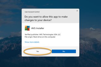 Clique em "Sim" caso o Controle de Conta de Usuário solicite permissão para instalar o antivírus.