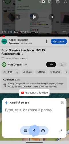 Você pode tirar dúvidas sobre um vídeo do YouTube usando o Gemini.
