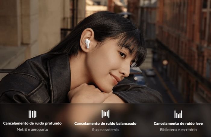 O Redmi Buds 5 possui três modos de cancelamento de ruído, para diferentes situações.