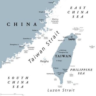 O Estreito de Taiwan, posição marítima estratégica entre os dos territórios. (Imagem: Getty Images)