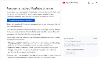 O chat com o YouTube para recuperar canais hackeados. (Imagem: Ajuda do YouTube/Reprodução)