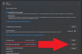 Clique em "Editar" para mudar o DNS.