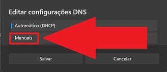 Clique e altere a opção para "Manuais".