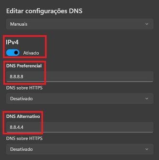 Preencha os campos corretamente para fazer a mudança do DNS.