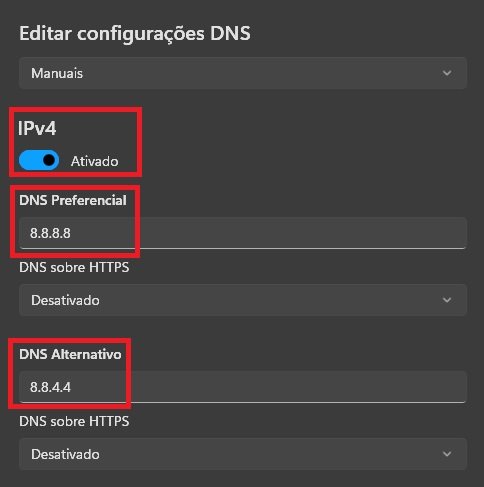 Preencha os campos corretamente para fazer a mudança do DNS