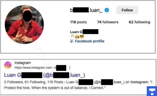 O Instagram do suspeito.
