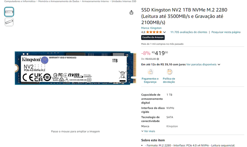 SSD NVME Kingston