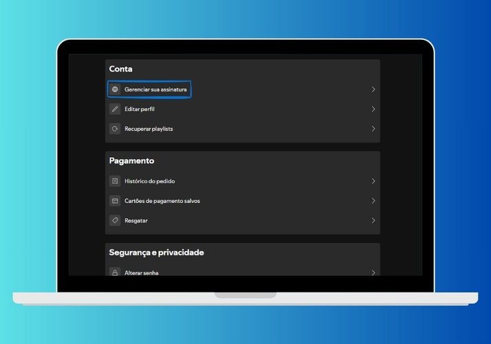 Encontre a opção "Gerenciar Assinaturas" para iniciar o processo de cancelamento do Spotify Premium.