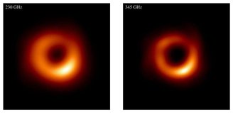 Nas imagens acima, é possível observar as diferenças de resolução entre as versões de 345 GHz (1,3 mm) e de 230 GHz (0,87 mm).