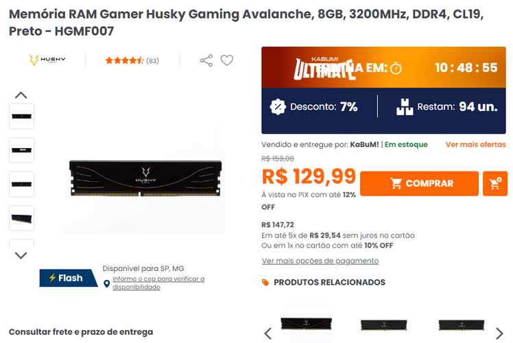 Pente de memória RAM Husky Gaming