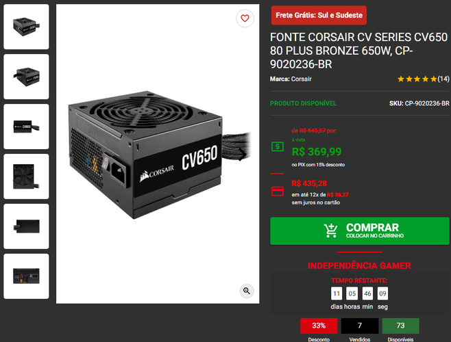 Fonte de 650W da Corsair