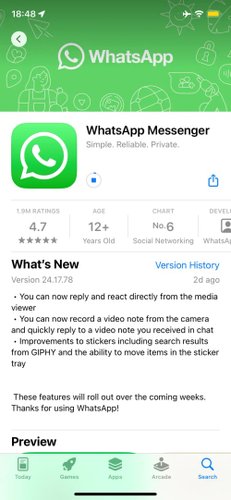 Changelog do WhatsApp para iOS versão 24.17.78 com as principais novidades da atualização.