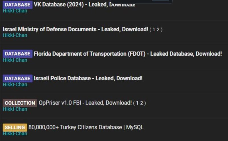 Algumas das bases de dados obtidas pelo hacker do VK.