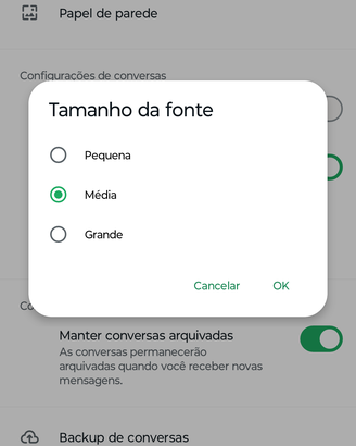 Escolha a opção de fonte que mais lhe agrada para usar no WhatsApp. (Fonte: TecMundo/Reprodução)