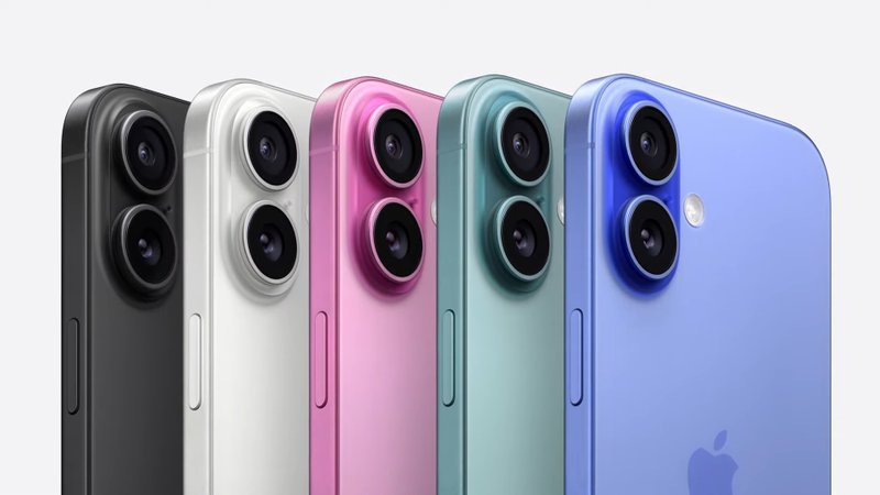  O iPhone 16 estará disponível em cor azul, rosa, amarelo, verde, preto, branco e roxo.