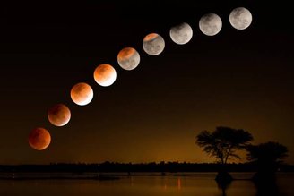 Time-lapse sequence of the total lunar eclipse with enhanced colors.