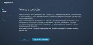 É preciso concordar com os termos e condições para usar o app da Alexa.