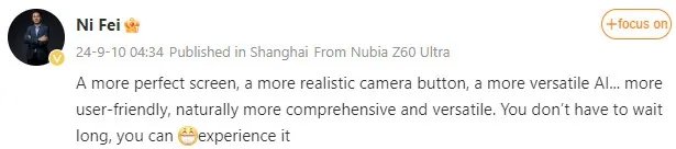 O Nubia Z70 Ultra deve incorporar um botão de captura bem parecido com o do iPhone 16.