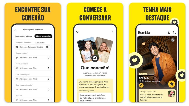 A interface do Bumble.