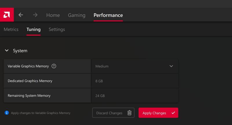O VGM está disponível na categoria de Tuning do software Adrenalin.