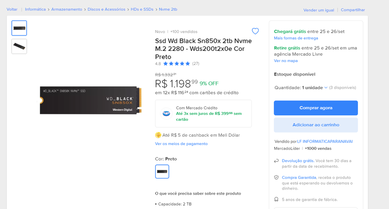SSD WD Black 2TB