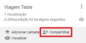 Par compartilhar a viagem, é preciso clicar na opção de mesmo nome.