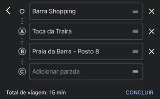 É preciso organizar manualmente quais serão os pontos de parada e o ponto do destino final