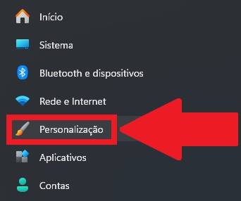 Procure pela opção "Personalização" na coluna da esquerda.