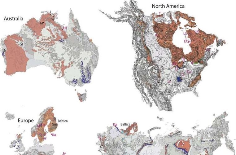 O mapa apresenta as áreas que ficavam próximo do Equador da Terra durante o Ordoviciano.