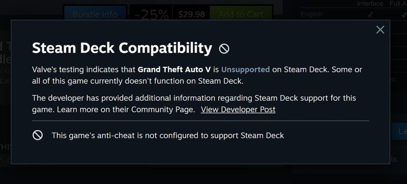 GTA 5 não é mais compatível com o Steam Deck, portátil da Valve.