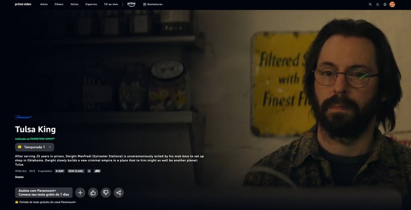 Assinando via Prime Video, você pode ganhar sete dias grátis de Paramount+.