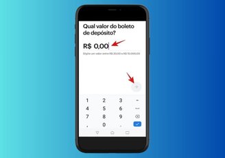 Insira qual será o valor depositado no Nubank.