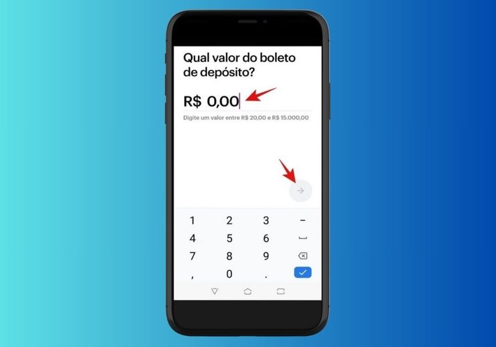 Insira qual será o valor depositado no Nubank.