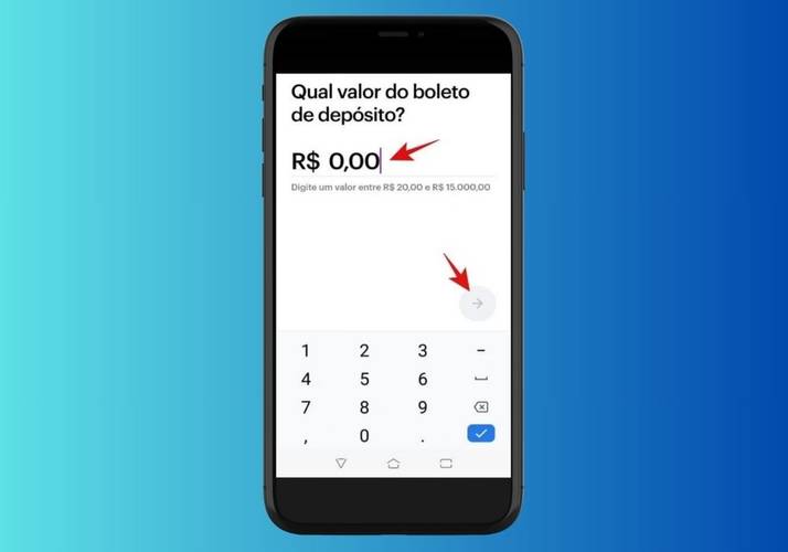 Insira qual será o valor depositado no Nubank.