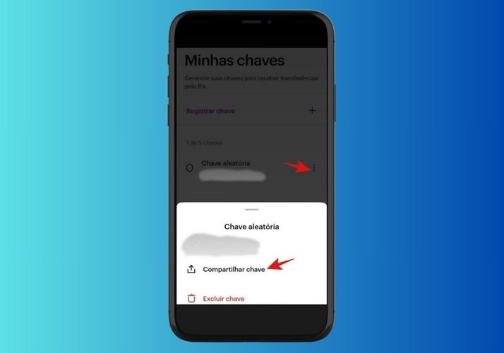 Compartilhando a chave do PIX gerada no Nubank.