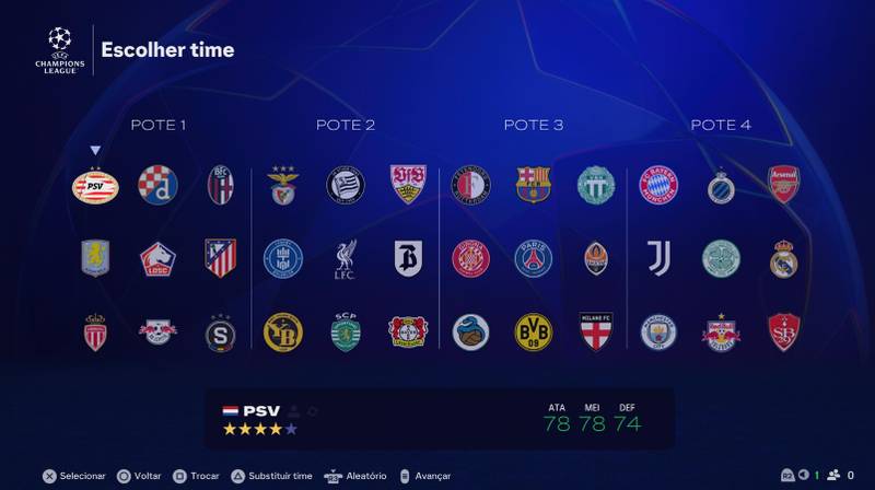 Você pode jogar o torneio original, ou escolher embaralhar os times em um novo sorteio