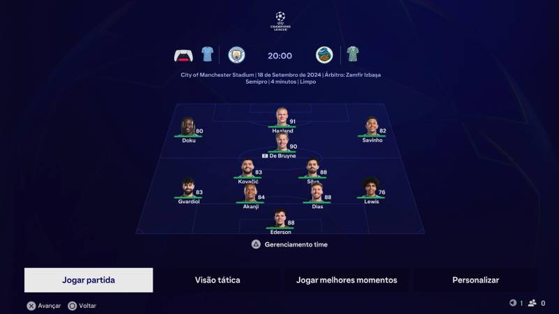 É possível escolher qual será o time titular antes de iniciar a partida
