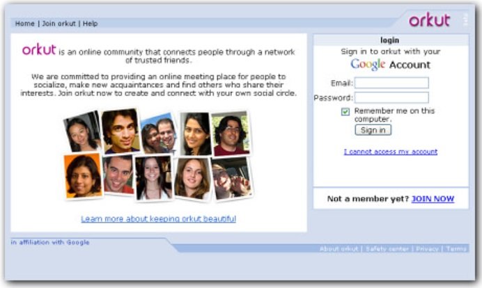 A tela de login do Orkut.