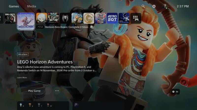Anúncio de LEGO Horizon Adventures no lugar da arte de Horizon Zero Dawn.