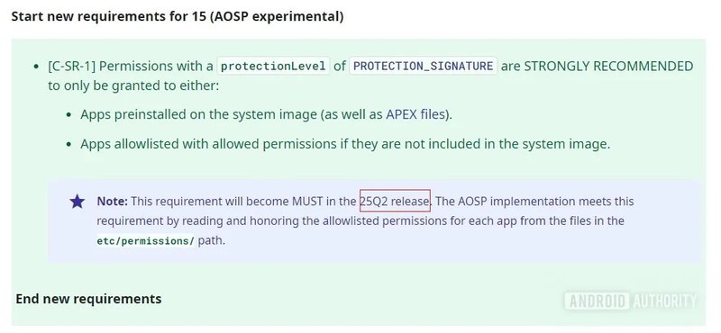 Documentos oficiais do Android 15 fazem referência a um lançamento de sistema previsto para o segundo semestre de 2025. (Imagem: Android Authority/Reprodução)