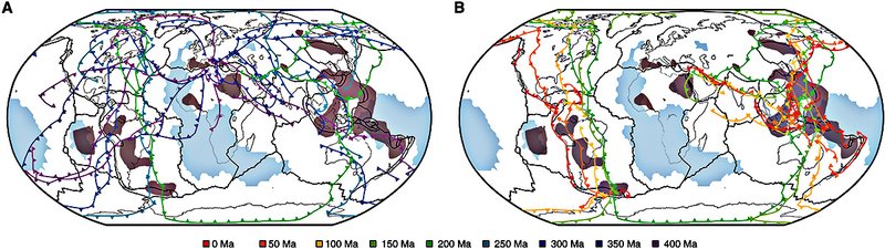 Relação entre locais de subducção, espessamento da zona de transição e distribuição da LLSVP.